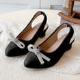 thumbnail image 2 of Girls Dress Shoes Flower Girl Mary Jane Low Heels Pointed Closed Toe Wedding Party Rhinestone Bow Pumps Comfy Footbed Slingback Heeled Sandals Black 13.5 Little Kid, 2 of 6