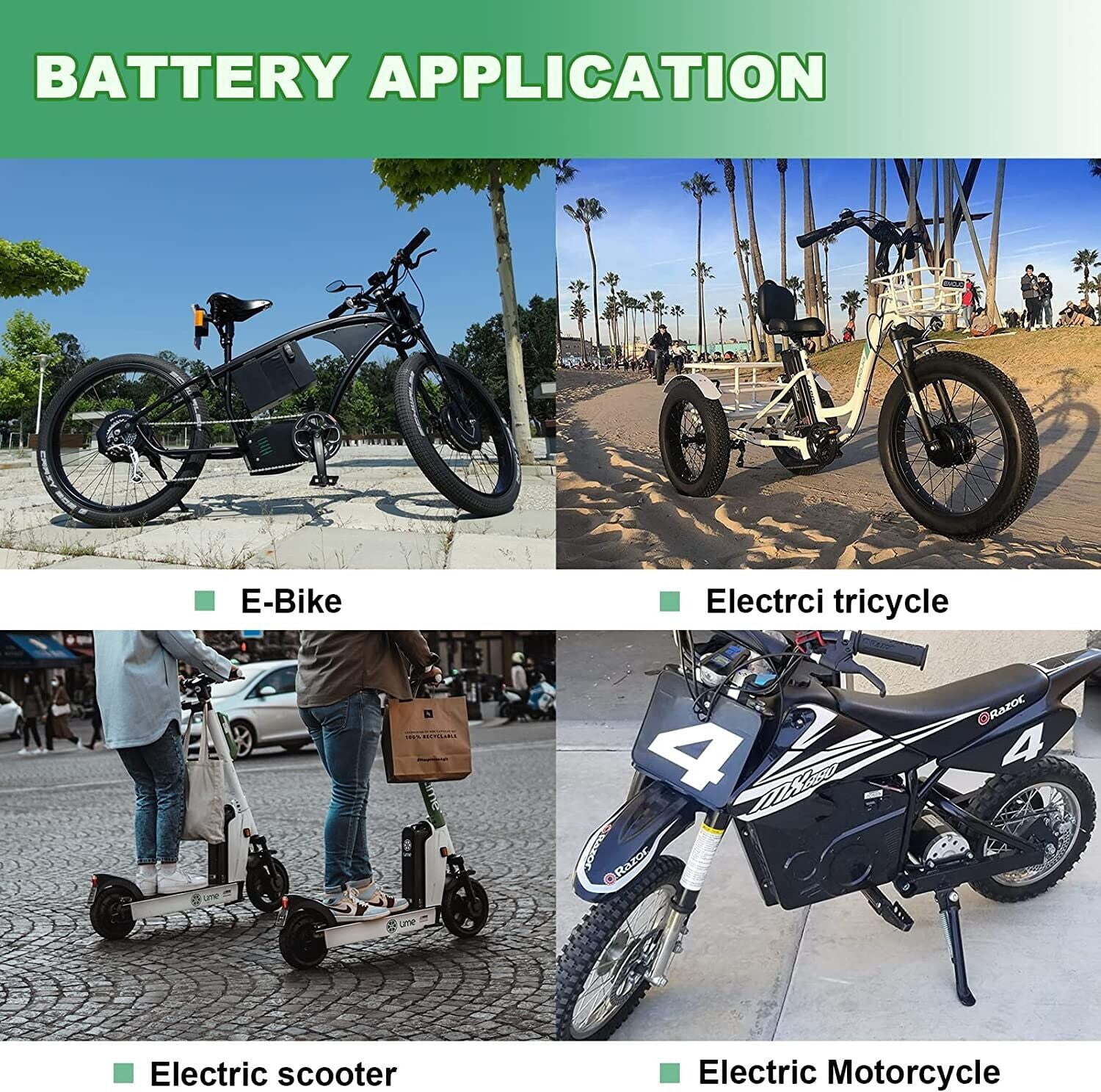 Btrpower 36V 25Ah Ebike Battery Pack Lithium LiFePO4 for Scooter Electric Bike 30A BMS