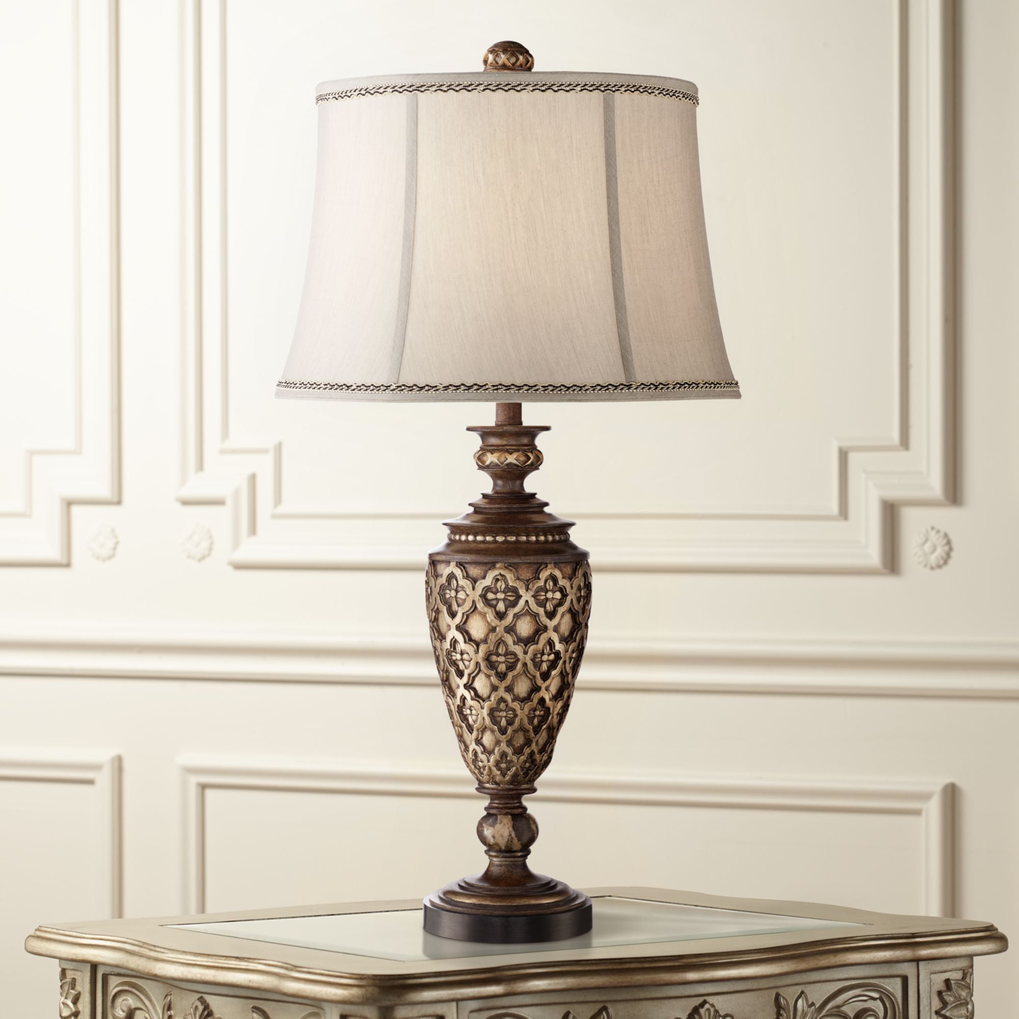 Barnes and Ivy Traditional Table Lamp Light Bronze Urn Bell Shade for