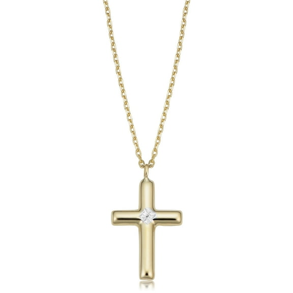 KoolJewelry 14k Two-tone Gold Small Cross Pendant Necklace (18 inch)