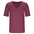 thumbnail image 6 of Otvok Fashion Womens Casual Short Sleeve Solid Pocket Tops Ladies V-Neck Blouse, 6 of 6
