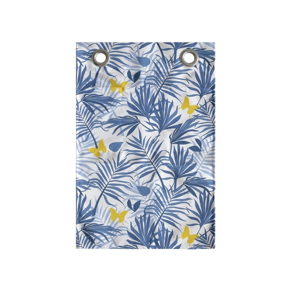 Tropical Hanging Pocket Organizer, Exotic Palm Leaves and Butterflies, Printed Polyester Storage Bag with Pockets, 14" x 20", Azure Blue Yellow White
