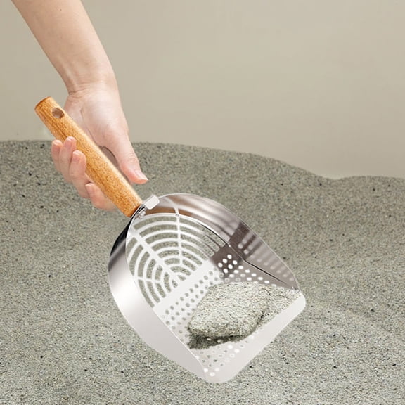 Stainless Steel Cat Litter Scoop, Large Fine Hole Poop Shovel with Ergonomic Handle, Heavy Duty Metal Litter Sifter for Cat Litter Box, Non-Stick Kitty Litter Scooper for Fast Cleaning