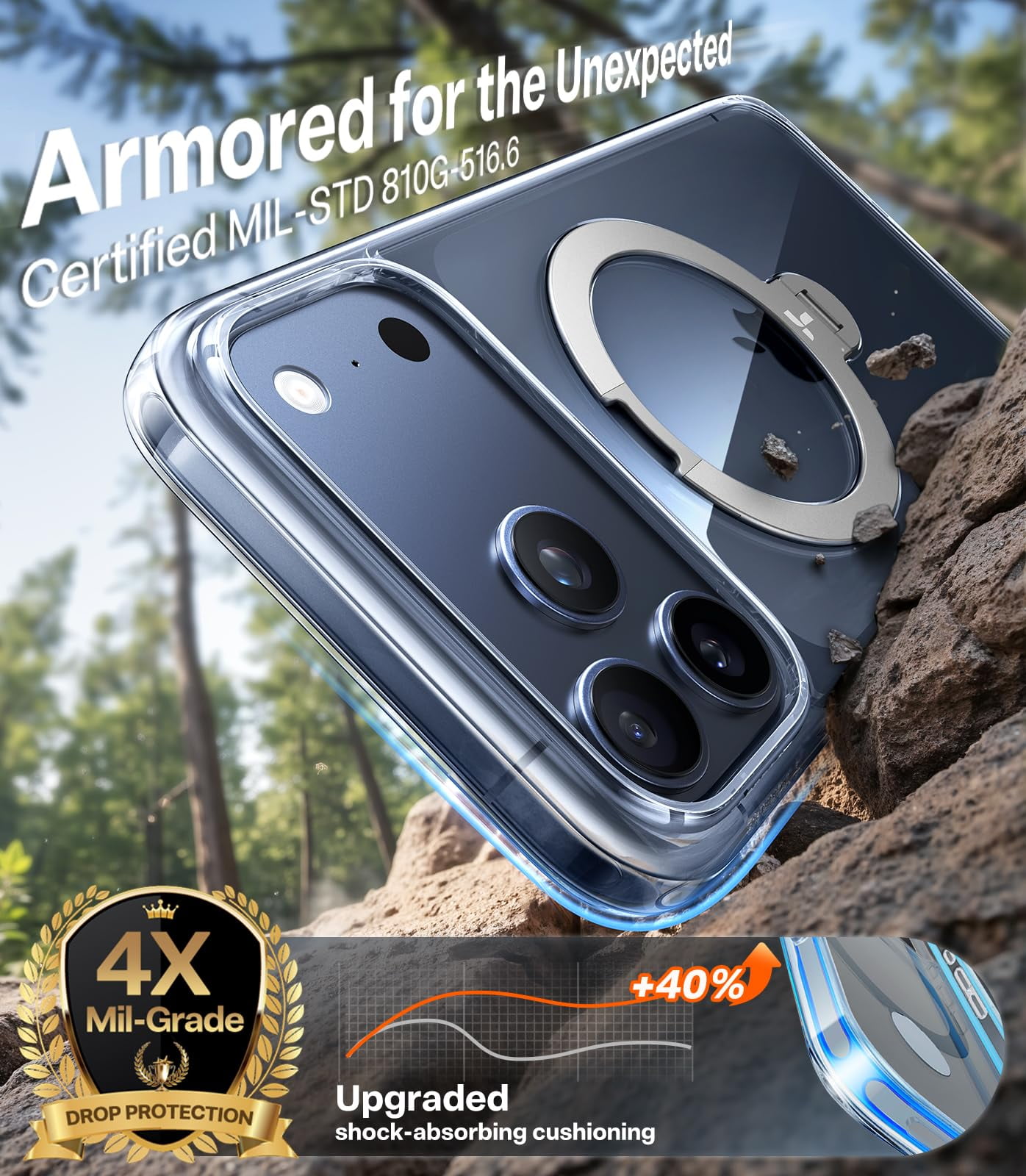TORRAS Q3 Spin for iPhone 17 Pro Case, Patented 360 Magnetic Stand, Fit for MagSafe, Built-in Ring Holder Kickstand, Mil-Grade Protective Case for iPhone 17 Pro, Camera Control, Clear