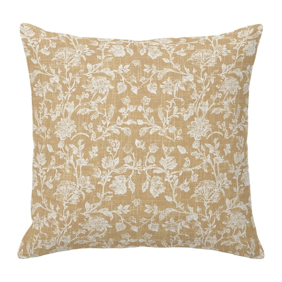 Throw Pillow Covers 24x24 Inch, Botanical Rose Bud Decorative Pillow Cases for Couch Sofa Bed, Vintage Tan Brown Floral Leaves Farmhouse Cotton Linen Square Home Decor Pillowcases with Hidden Zipper