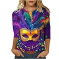 thumbnail image 2 of Xdegoge Mardi Gras Outfit for Women Festive Parade Vibe Clothing Exuberant Carnival Printed Top Crewnceck 3/4 Sleeve Plus Size Tops, 2 of 5