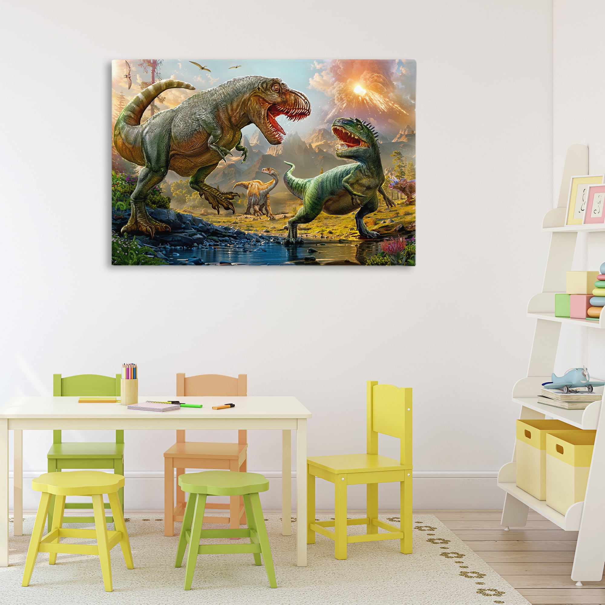 Stupell Industries T-Rex Encounter at Riverbank Canvas Wall Art, design by Henriette Chinaglia