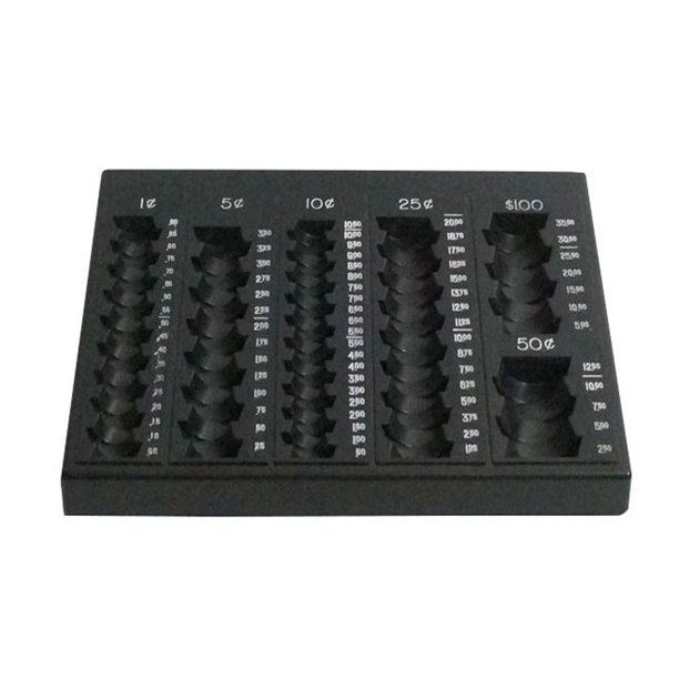 BankSupplies SelfCounting Loose Coin Tray Black/White Coin Holder & Organizer Holds 6