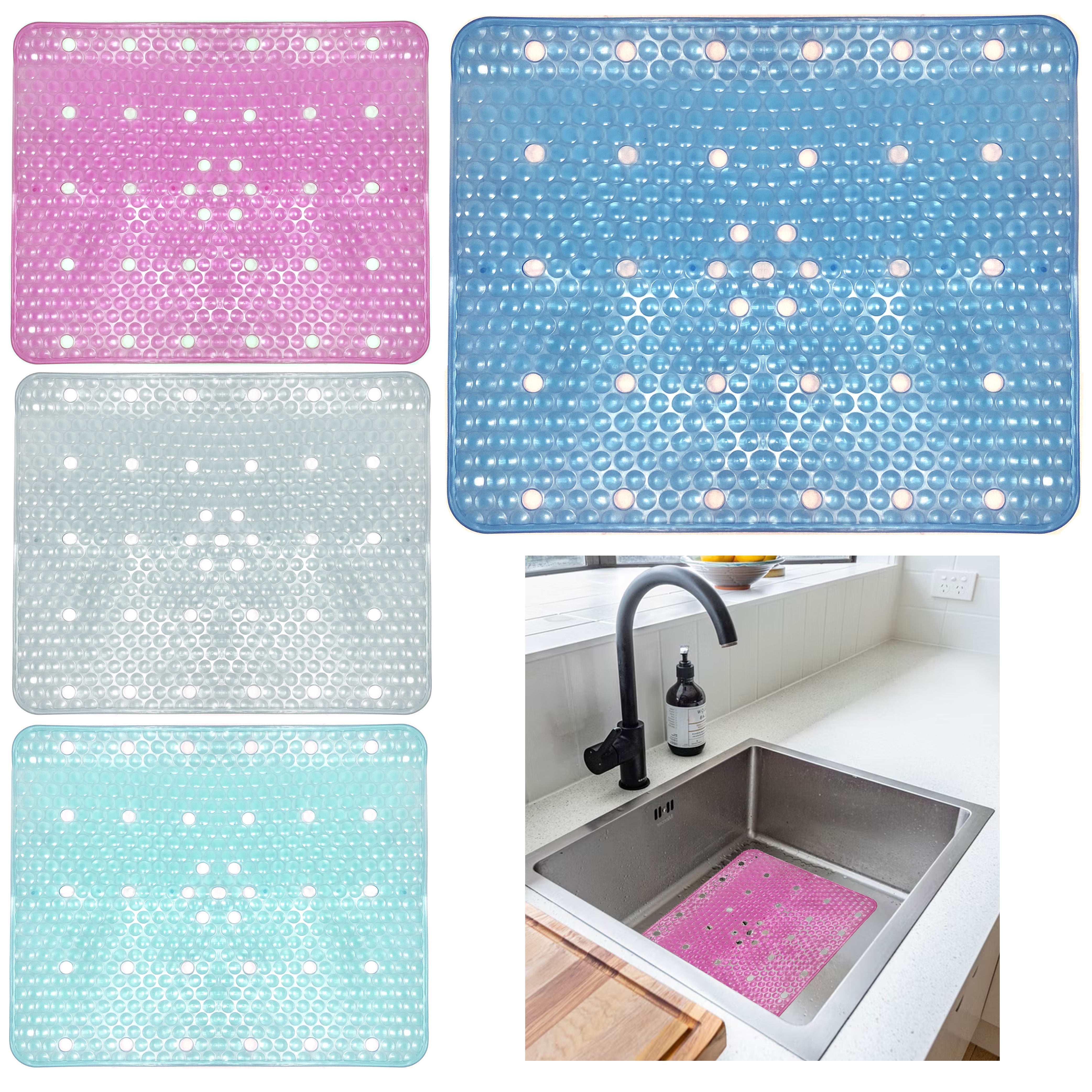 Conditiclusy Anti-scratch Food Grade Hollow Sink Mat with Drain Hole  Practical Heat-resistant Silicone Sink Dishwashing Pad Kitchen Tool 