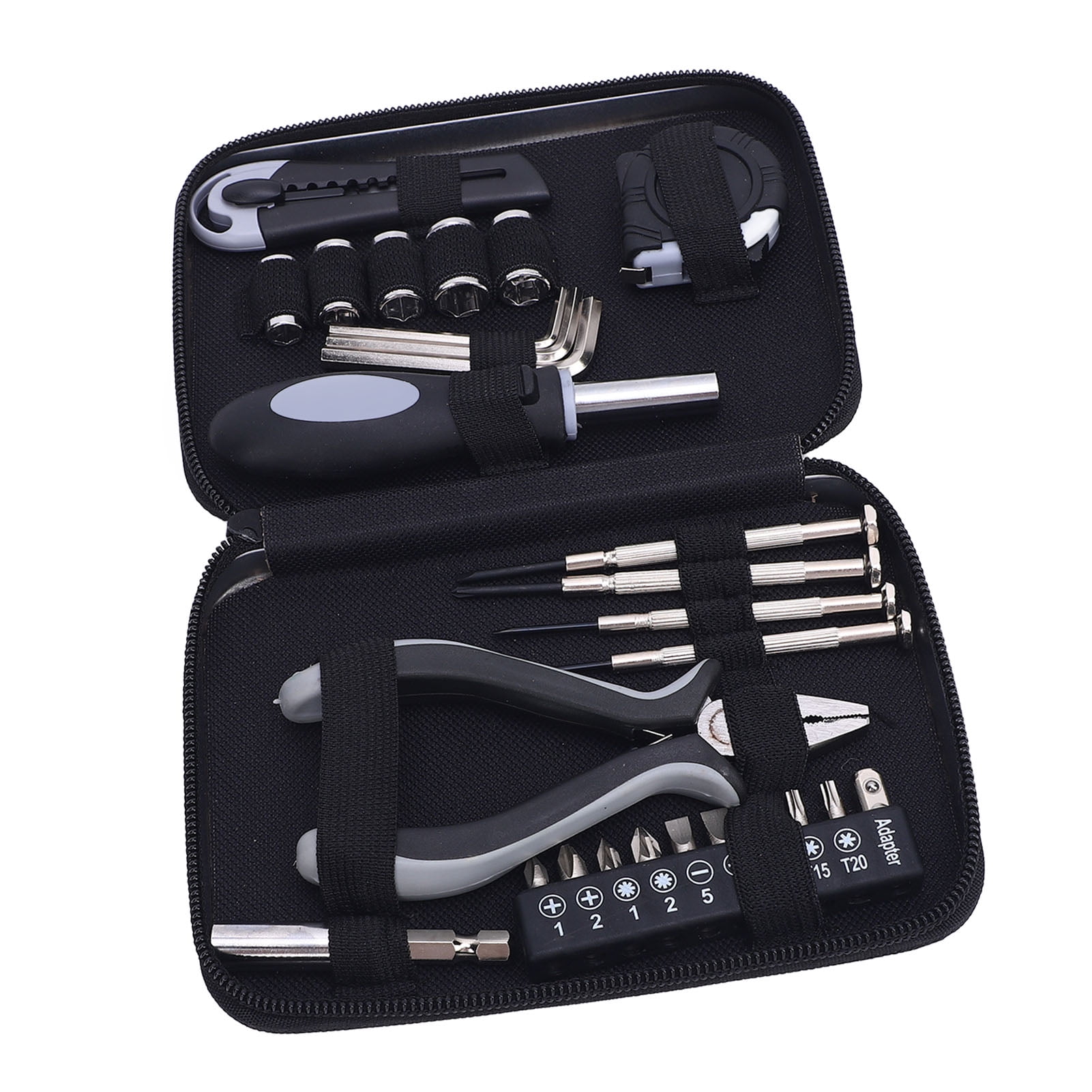 BIMZUC 27-Piece Mini Tool Set Household Repair Tool Kit, Portable Hand Mechanics Tools with Needle Nose Pliers, Tape Measure, Hex Wrenches, Screwdriver Bits & Handle with Storage Iron Case