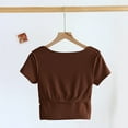 thumbnail image 5 of ZZwxWA 2025 Women's Short Sleeve Square Neck Crop Top Summer Cropped Tees Solid Color Lightweight Blouse, 5 of 6