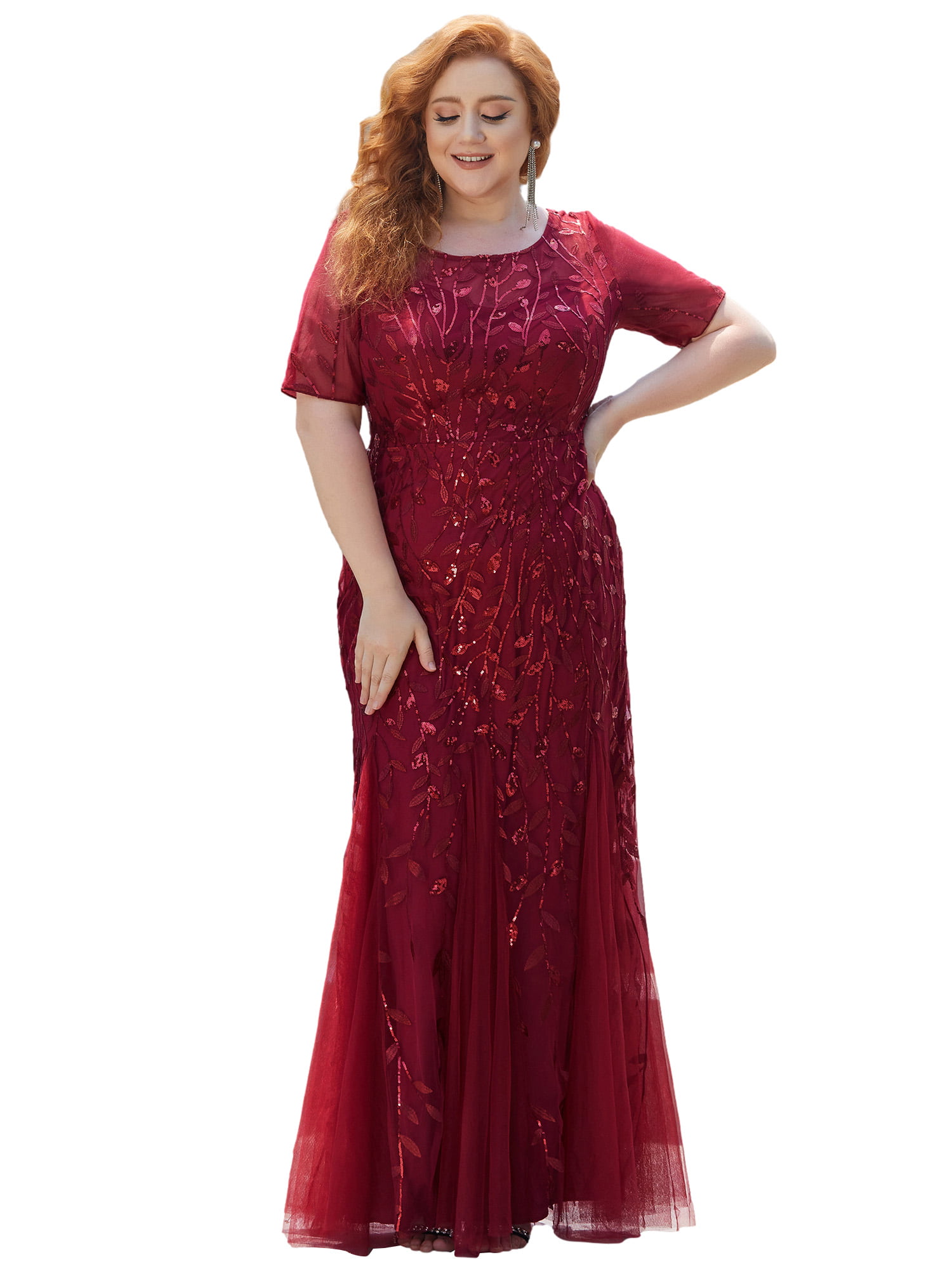Ever-Pretty Evening Dresses Long Burgundy Cocktail Gown Lace Evening Dress 07752