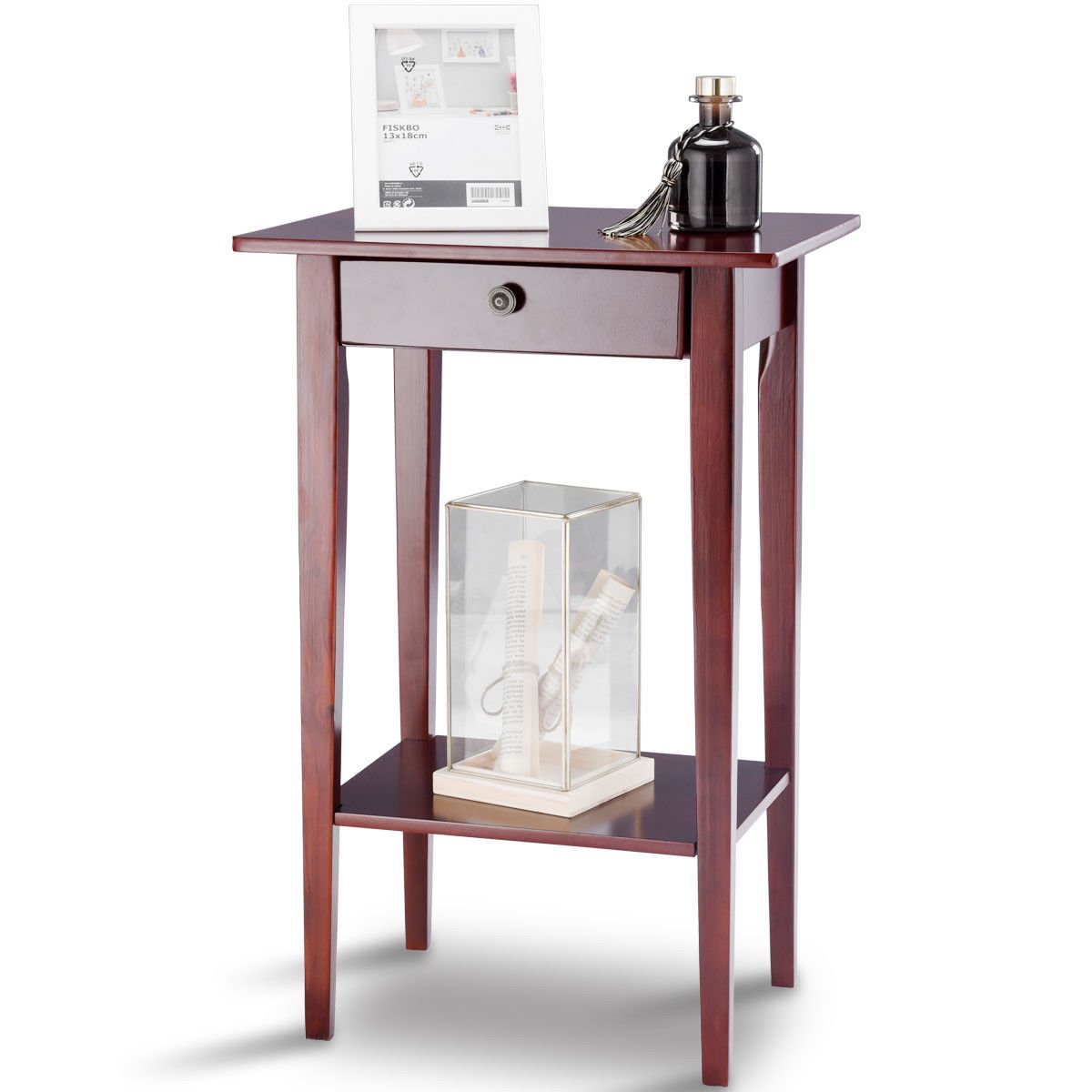 End Table Tall Wood Side Table Accent Style Telephone Stand Drawer
