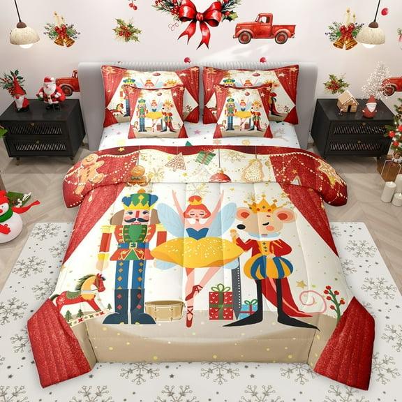 Homewish Kawaii Ballet Princess Twin Bedding Sets 7-Piece for Kids, Royal Nutcracker Guard Bedding Comforter Set, Dreamy Fairy Tale Reversible Sheet Sets, Microfiber Bedroom Decor