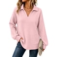 thumbnail image 5 of Zysthvn Winter Women Sweatshirt Oversized Pullover Casual Sweatshirts for Women with Pockets Turn Down Collar Solid Long Sleeve Tops, 5 of 9