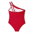 thumbnail image 4 of Womens Ruched One Shoulder Swimsuits Spaghetti Strap One Piece Bathing Suits Slimming Beach Red, S, 4 of 5