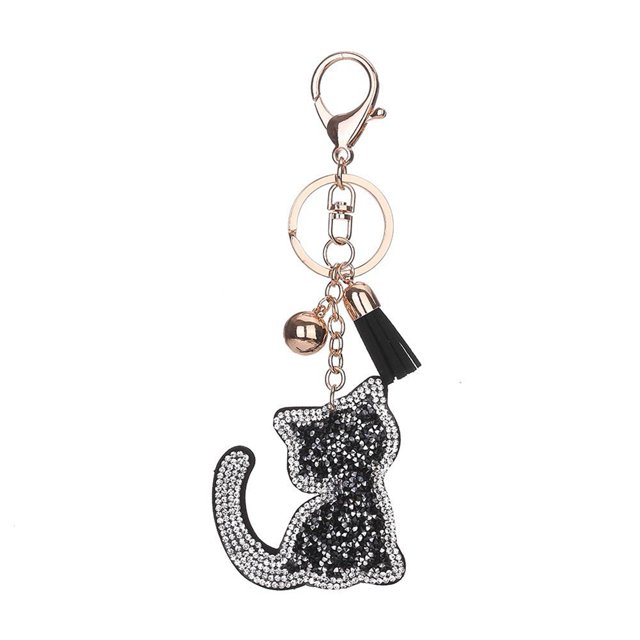 Llavero con diamantes de imitación, bonito llavero con forma de anillo, para decorar bolsos (negro)