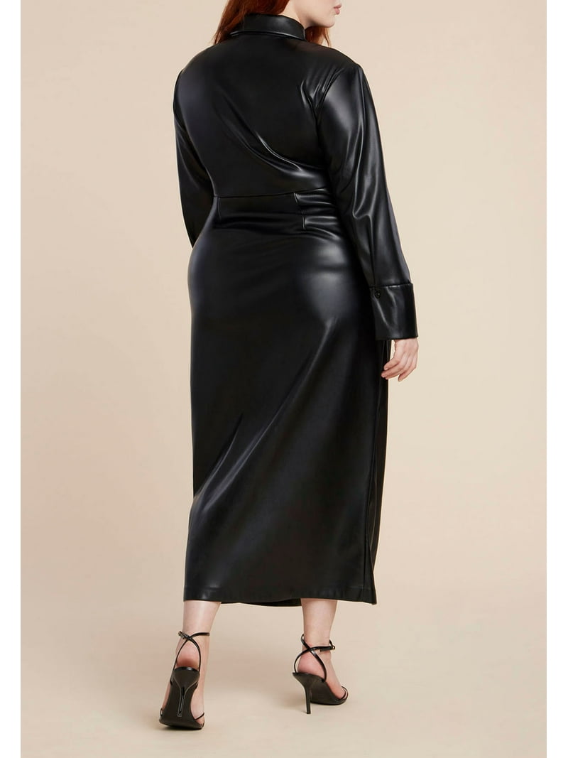 ELOQUII Women's Plus Size Faux Leather Shirt Dress