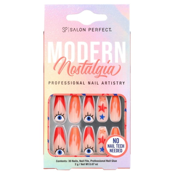 Salon Perfect Artificial Nails, 118 Modern Nostalgia Fire, File & Glue Included, 30 Nails