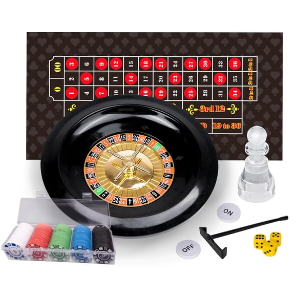 Roulette Wheel and Craps Set with Large Double Sided Felt, 10 Inch Roulette Wheel, Chip Rake, 200 Chips, Roulette Marker, 3 Dices, Perfect for Game Night Party
