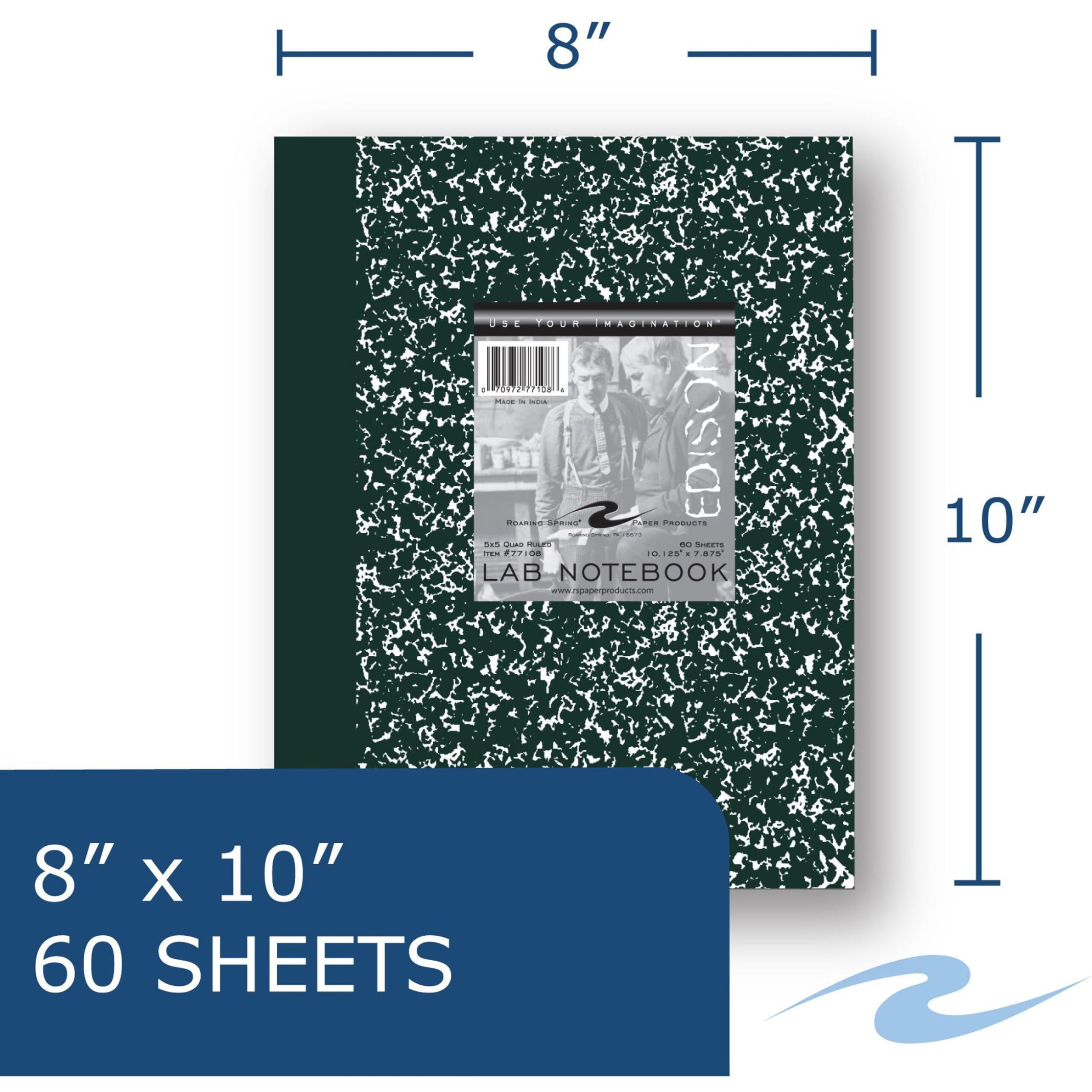 Roaring Spring 5x5 Graph Ruled Single Copy Lab Book with Numbered Pages, 1 Case (24 Total), 10.125" x 7.875" 120 Pages, White Paper