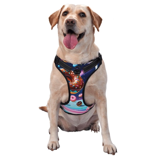 Fotbe Space Colorful Donut Arnés para Perro con Estampado –Chaleco Ajustable Acolchado con Asa de Control para Perros Grandes-Large