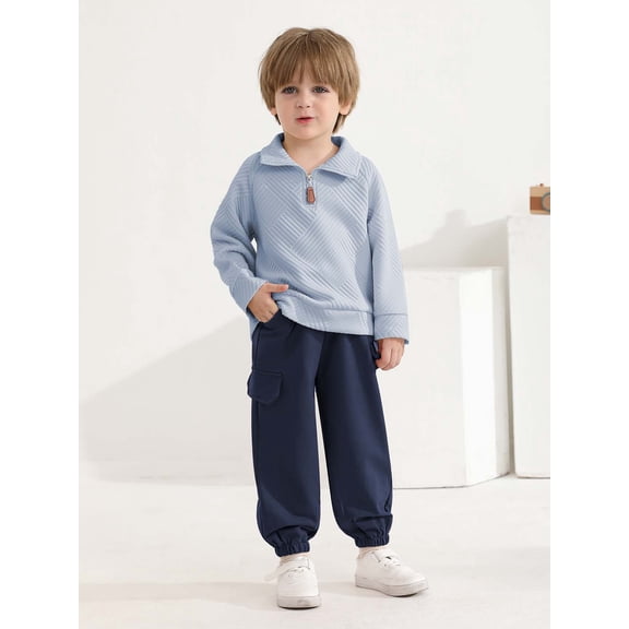 Hotiary 1-6Y Toddler Boys 2Pcs Long Pant Outfit Sets Kids Spring Fall Clothes Ribbed Long Sleeve Sweatshirt   Pants Outfits For Daily Wear, Birthday, School, Gift Idea