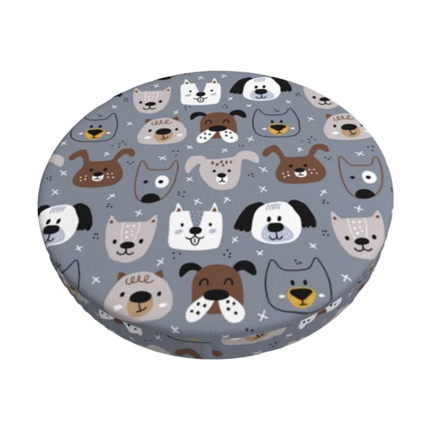 Disketp Cute Dog Faces Funda Redonda para Taburete, Funda de Cojín para Silla de Bar Suave y Elástica-12 inch