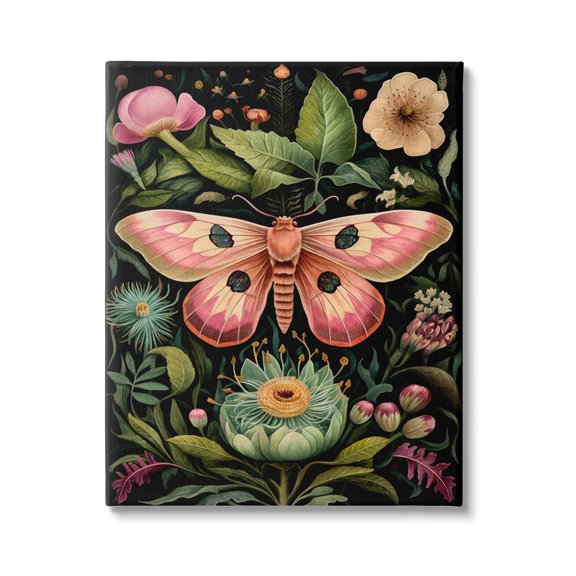 Stupell Industries Vintage Botanical Moth Animals & Insects Painting Gallery Wrapped Canvas Art Print Wall Art, 16 x 20