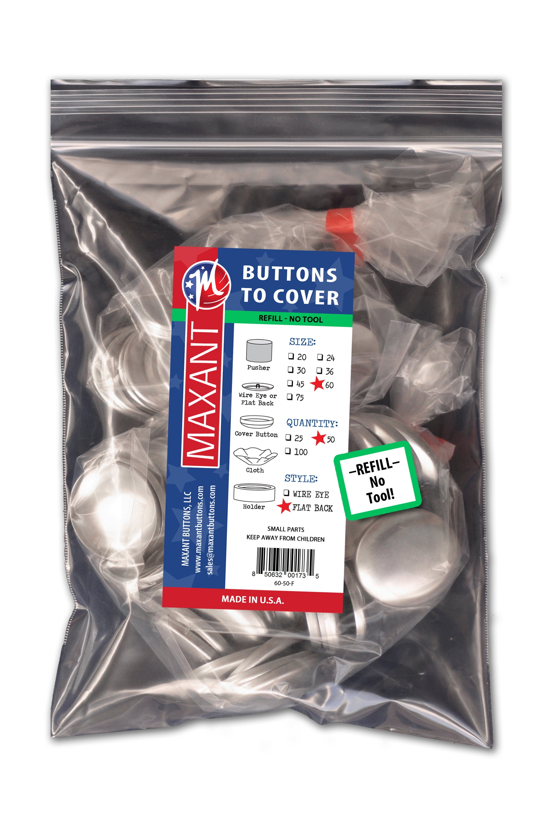 with Tool 22mm Made in USA Self Cover Buttons with Flat Backs 100 Buttons to Cover Size 36