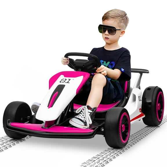 Joyracer 24V Ride on Toys Electric Go Kart for Boys Girls Age 6-12 Years Old, Pink