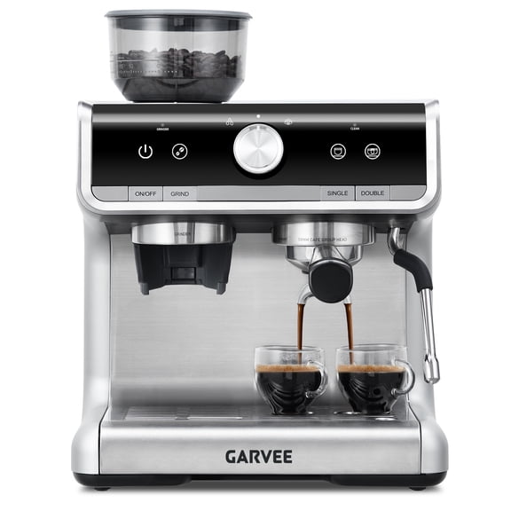 Garvee Semi-Automatic coffee Machine - 1450W/20 Bar Professional Coffee Machine, 30 Grinder Settings, Fast Heating, Milk Frother Steam Wand, Home & Hotel Use, Silver gray
