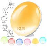 Wake- Up Light, Alarm Clock 8 Colored Sunrise Simulation & Sleep Aid Feature, Dual Alarm Clock with FM Radio, 7 Natural Sound and Snooze Sunrise Alarm Clock for Kids Adults Bedrooms