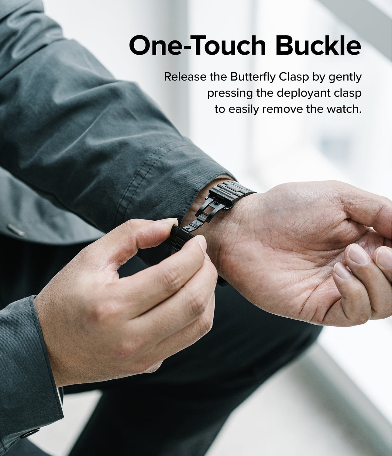 Ringke Galaxy Watch 4 Classic 42mm Band Metal One, Stainless Steel Smartwatch Band Replacement - Black