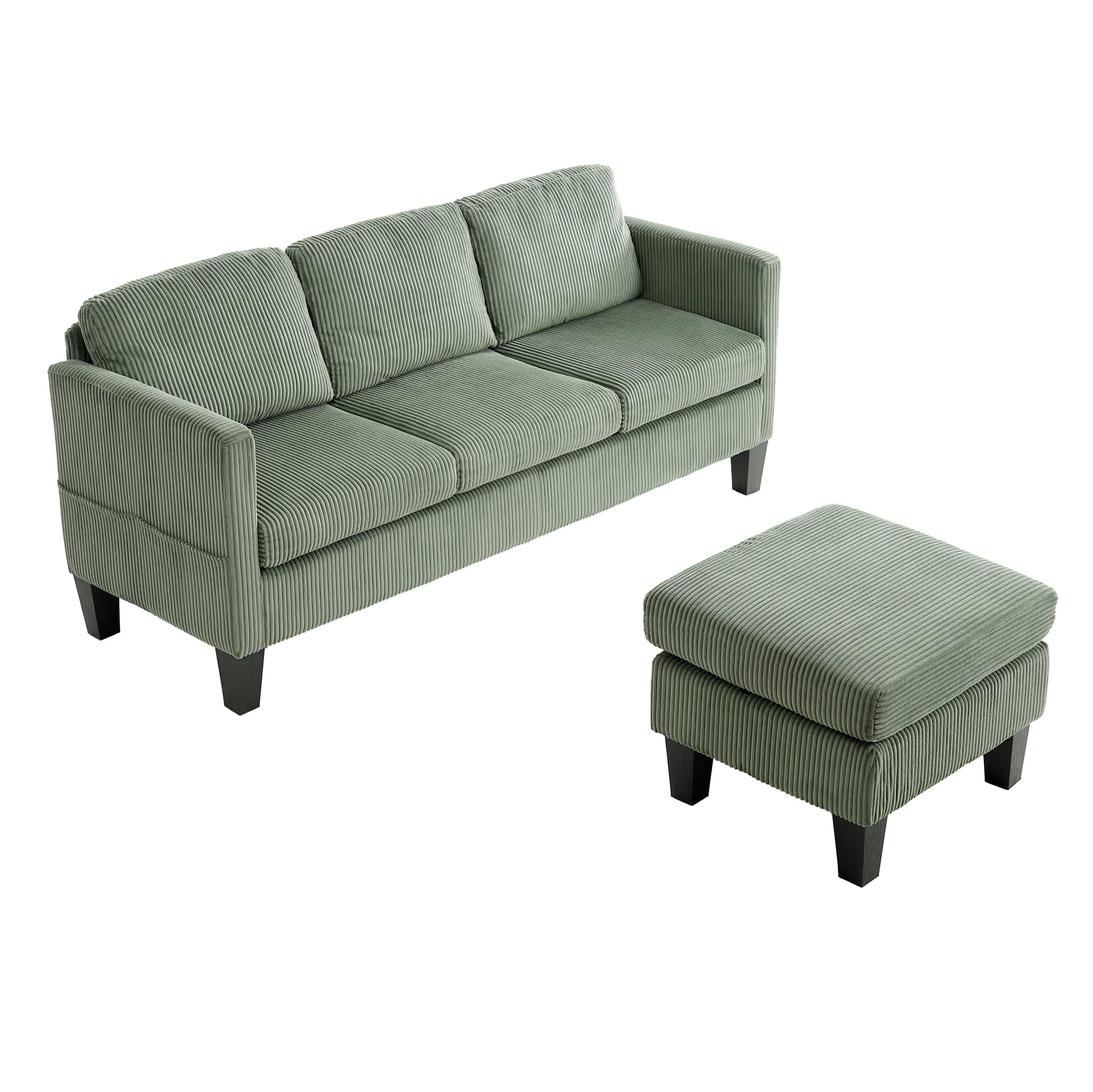 Gewnee Modular Sectional Chaise Sofa,3-Seat L-Shaped Corduroy Upholstered Couch With Detachable Storage Ottoman,Modern Couch For Living Room,Apartment,Olive Green
