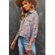 thumbnail image 2 of ABPHQTO Camisa De Mujer Manga Larga Botones Bolsillo Estampado Marrón, 2 of 5