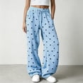 thumbnail image 3 of Dweltoz Women's Polka Dot Barrel Sweatpants Wide Leg Pants Drawstring Elastic Waist Loose Fit Casual Sweat Pants with Pockets Lounge Trousers,Light Blue L, 3 of 5