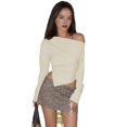 thumbnail image 5 of Women'S Off Shoulder Tops Dressy Long Sleeve Asymmetrical Slim Fit Going Out Fall Blouse Ruched Shirts Color S, 5 of 9
