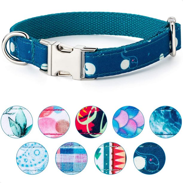 Liangnv Collar de perro lindo para perros pequeños, collar de perro de correas suaves para perro mediano (azul elefante, M)