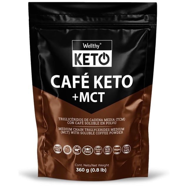 WELLTHY KETO | Café Keto 360g. Café Soluble Adicionado con MCT en Polvo de fácil preparación. Gluten Free, Vegano, Paleo Safe, Non GMO, Sin Azúca