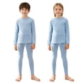 thumbnail image 5 of TiaoBug Kids Thermal Base Layer Set Boys Girls 2 Piece Thermal Long Sleeve Top with Tights Leggings Set Light Blue 120, 5 of 6