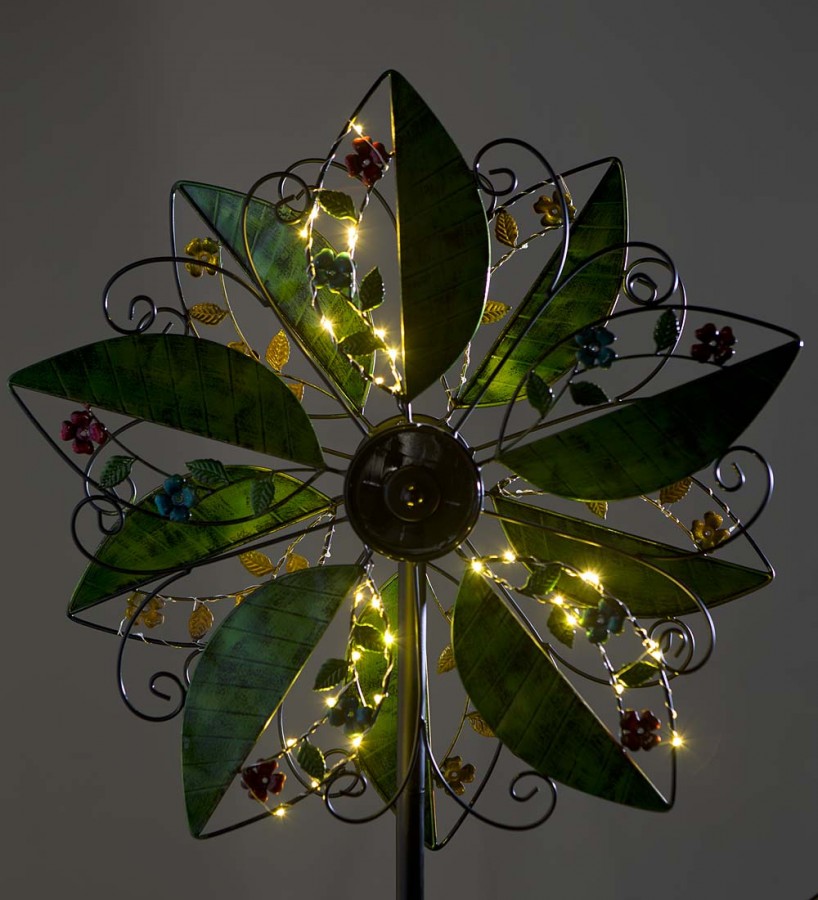 Buy Wind & Weather Metal Leaf and Flower Wind Spinner with Solar Lights