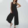 thumbnail image 3 of Women's Sleeveless Wide Leg Jumpsuit Casual Loose Button Front Pocket Romper, 3 of 4