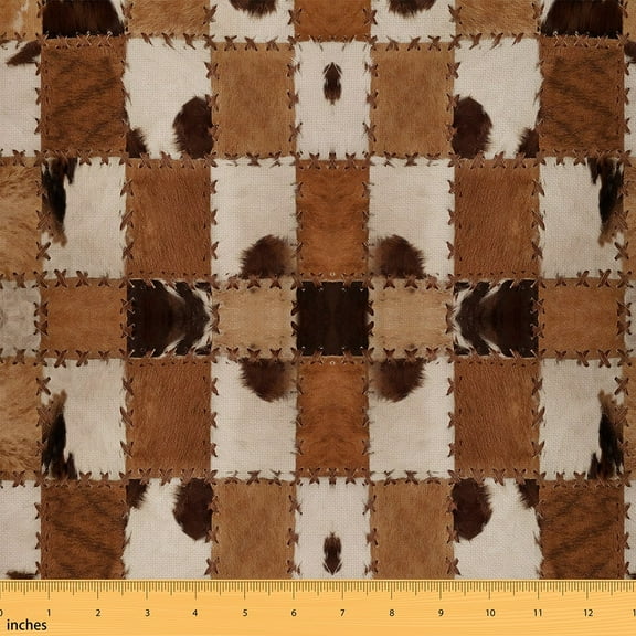 Homewish Patchwork Cattle Hide Fabric by the Yard 3 Yard,Vintage Cowhide Sewing Fabric,Rsutic Farmhouse Cabin Room Decor Fabric by the Yard For Adults,Microfiber Bedroom Decor