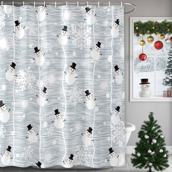 Christmas Winter Snowman Shower Curtains for Bathroom, Xmas Snowflakes Light Blue Patches Waterproof Fabric Shower Curtain for Bathroom Bathtub Decoration, Machine Washable, 60"x72"