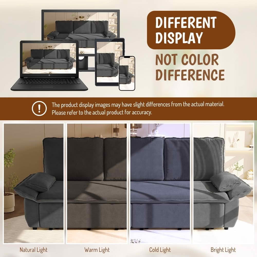 MAYEERTY Modern 73.2‑Inch Queen‑Size Pull‑Out Sleeper Sofa Bed, 3‑in‑1 Multi‑Functional Convertible Velvet Loveseat Couch for Living Rooms and Bedrooms