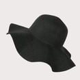 thumbnail image 2 of Elegant Scalloped Edge Sun Hat Wide Brim Straw Beach Cap Foldable Summer UV Protection Headwear Black, 2 of 3