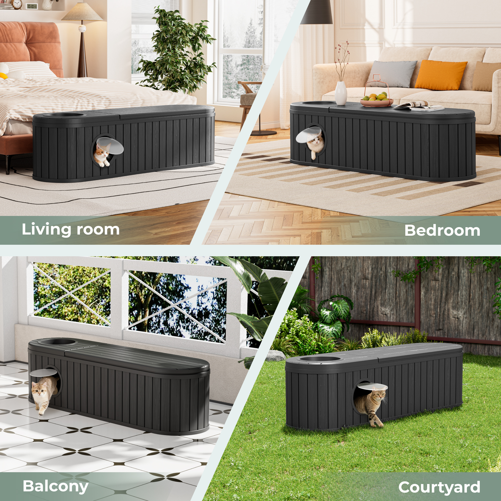 LHBcraft Cat Litter Box Enclosure,HDPE Cat Cabinet with Round Lift-Up Door,Hidden Cat Litter Box Furniture for Bedroom and Living Room,Black