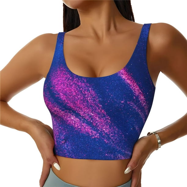 Fotbe Neon Gradient Blue Sujetador Deportivo Largo sin Aros para Mujer con Almohadillas y Soporte Medio, Transpirable y Absorbente, Camiseta Tipo Chaleco o Tank Top-Medium