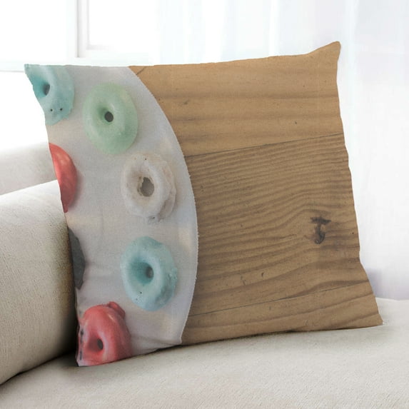 Ahgly Company Foods Donut Indoor Throw Pillow, 18 inch by 18 inch